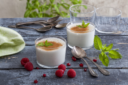 Homemade natural Spanish milkshake called leche merengadaの写真素材