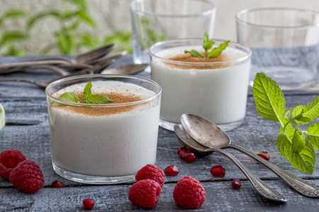 Homemade natural Spanish milkshake called leche merengadaの写真素材