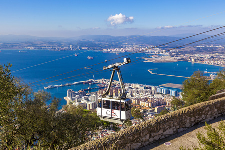 GIBRALTAR - NOVEMBER 16 2017: Arrival of the cable car that connects the Gibraltar city with the top of the rock.のeditorial素材