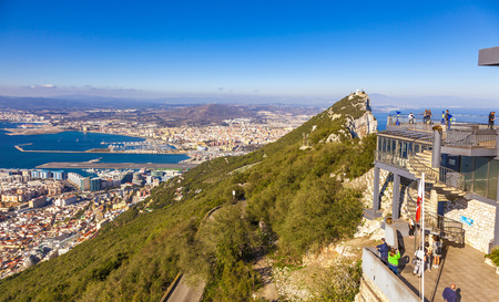 GIBRALTAR, BRITISH OVERSEAS TERRITORY - NOVEMBER 16, 2017: View over Gibraltar and the Spanish mainland from the observation platform on the top of the rock.のeditorial素材