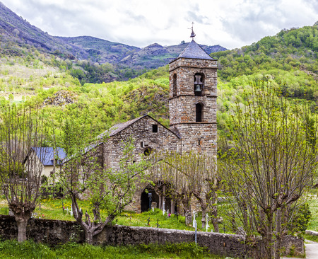 Church and cemetery of the village of Barruera, Catalonia, Spain, originated in the Romanesque periodの写真素材