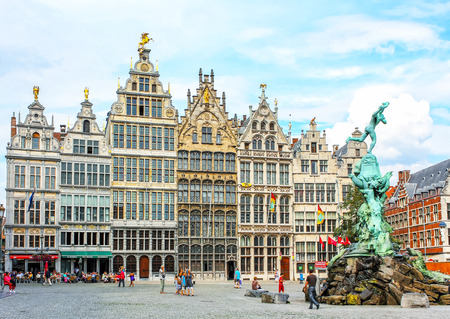 ANTWERP, BELGIUM - AUGUST 4, 2011: Traditional flemish architecture in Belgium - Grote Markt square Antwerpen cityのeditorial素材