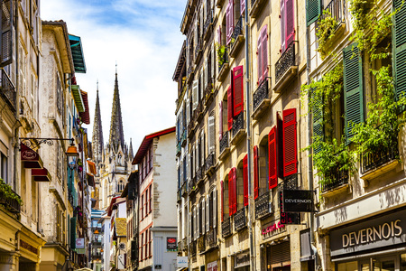 BAYONNE, FRANCE - JUNE 8, 2017: The narrow medieval streets form an important attraction to the town.のeditorial素材