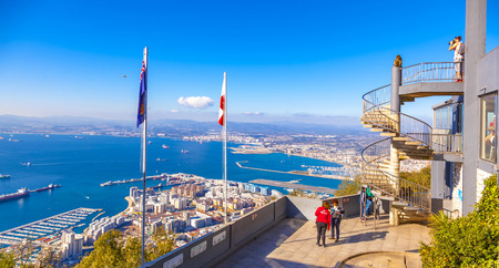 GIBRALTAR - NOVEMBER 16 2017: Panoramic view from the top of the Gibraltar rock after arriving by cable car.のeditorial素材