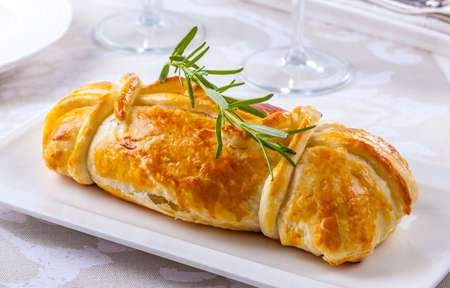Beef Wellington, prepared in puff pastry.の写真素材
