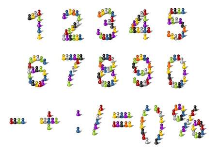 ten numbers and mathematics signs made of characters