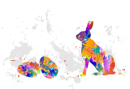 bunny and eggs with colored ink の写真素材