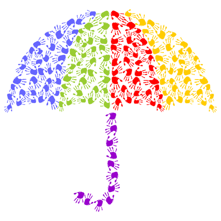 umbrella made of colorful handprintsのイラスト素材