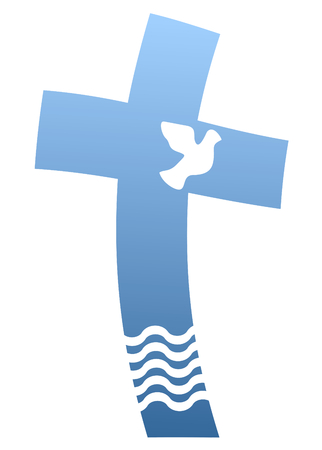 Blue christian cross with dove and waterのイラスト素材