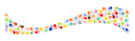 Wave made od colorful hand-prints.のイラスト素材