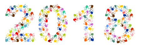 2018 made of colorful handprintsのイラスト素材