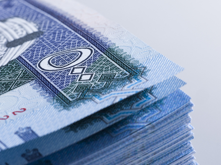 Saudi Riyal Banknotes of 500 extreem closeup detail