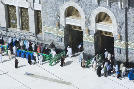Pilgrims at The Gate of Al Haram of Al Kaaba in Mecca, Saudi Arabiaのeditorial素材