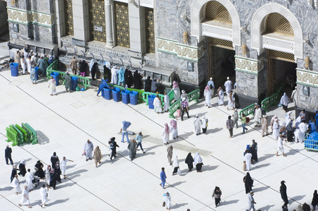 Pilgrims at The Gate of Al Haram of Al Kaaba in Mecca, Saudi Arabiaのeditorial素材