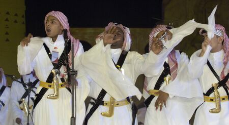 Saudi Arabian folklore performance in Al-Masmak on the celebrations of Eid Al-Fitr, on 25.10.2006, Riyadh, Saudi Arabiaのeditorial素材