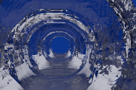 3D rendering the end of an ice tunnel and blue skyの写真素材