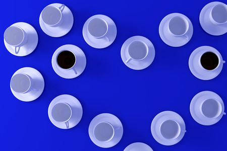 3D rendering of a white coffee cups with saucerの写真素材