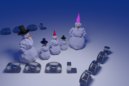 3D rendering of a happy snowman familyの写真素材