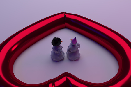 3D rendering of a snowman and his girlfriend: BIG LOVEの写真素材