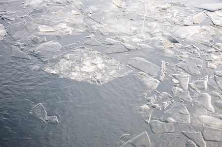 ice floes on a river on a cold winter dayの写真素材