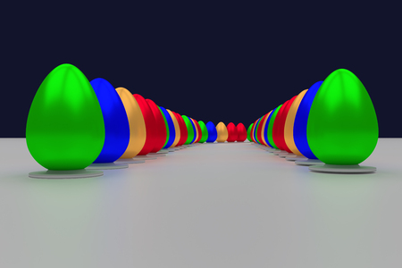 3D rendering of easter eggs standing on a white surfaceの写真素材