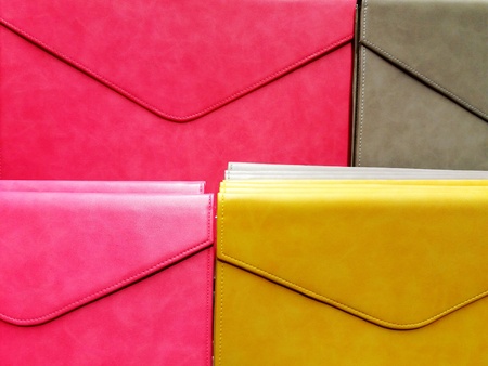 Close up many colorful of leather bag. Hanmade and simple designの写真素材