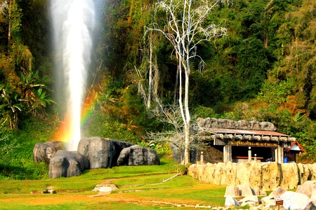 Chiang Rai, Thailand - January 5, 2011: Beautiful Fang hot springs make a rainbow with green plant background at Doi Pha Hom Pok National Park, Chiang Mai, Thailand - Nature Attractions placeのeditorial素材