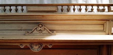 Vintage wooden shelf for putting stuff with sunlight from beside - Decoration, Classic object, Art and Beautiful design conceptの写真素材