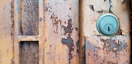 Old keyhole on rusty stainless steel door with copy space - Wallpaper, Background, Vintage, Retro...
