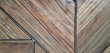 Close up surface brown wooden table or floor with black steel structure for background - Wallpaper,...