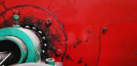 Close up roller bearing of machine with black grease working at industrial with copy space on rightの写真素材