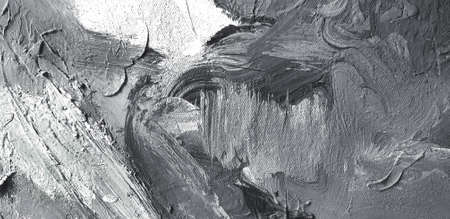 Art of abstract background with painted black, white and gray in monochrome tone. Dark wallpaper on...
