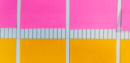 Pink and orange post it stick on white paper for people fill text, wording, your idea on them....