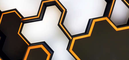 Modern black block with orange for decoration floor, ceiling, wall or background with copy space....