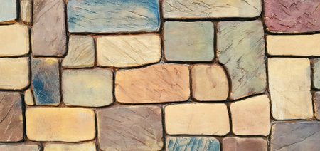 Brown,Yelllow and red brick wall pattern background. Grey cenment or concrete block wallpaper. Grunge, antique or rough brickwork and Exterior design concept.の写真素材