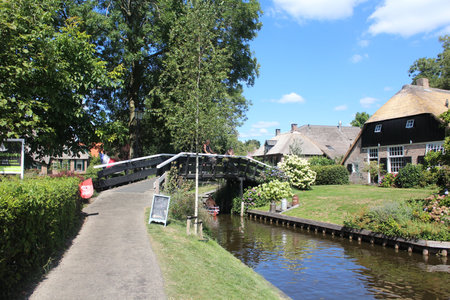 Old town and canal in Giethoorn, Netherlandsの写真素材