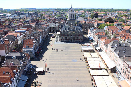 Panoramic view of old town in Delft, Netherlandsの写真素材