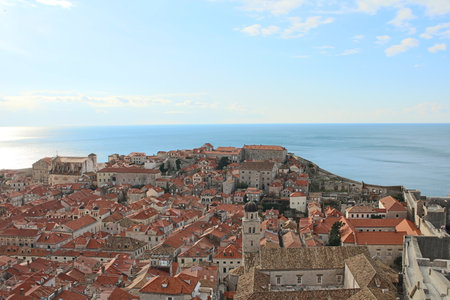 Panoramic view of old town in Dubrovnik, Croatiaの写真素材