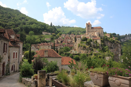 Saint-Cirq-Lapopie, the beautiful village in Franceの写真素材