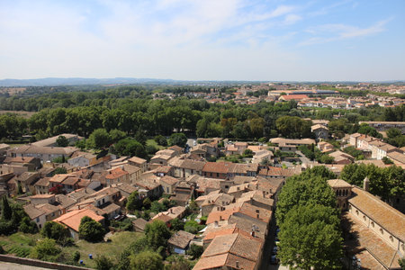 Panoramic view from Wall of Carcassonne in Franceの写真素材