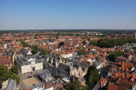Panorama view of old town in Bruges, Belgiumの写真素材
