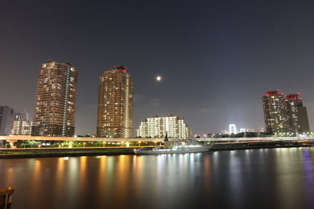 Night view of Odaiba high-rise apartments in Japan