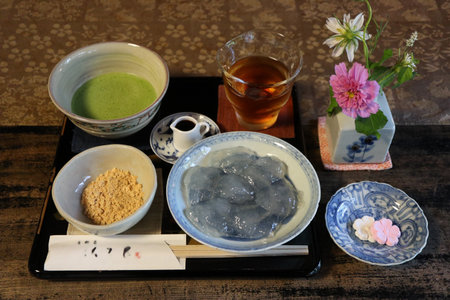 Matcha tea and kuzumochi (Japanese dessert) in Nara, Japan