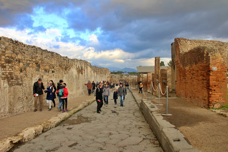 Ancient street ruins in Pompeii near Naples, Italyの写真素材