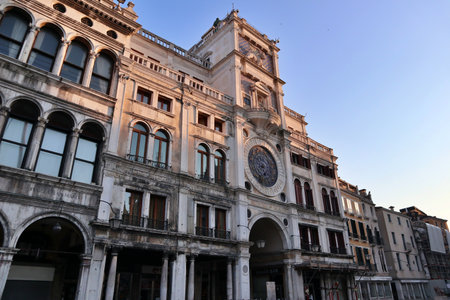 Morning view of St Mark's Clocktower in Venice, Italyの写真素材