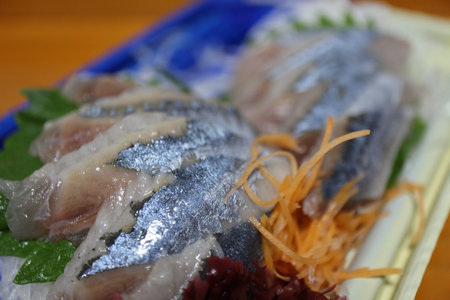Sanma (pacific saury) sashimi purchased at a supermarket in Tokyo, Japanの写真素材