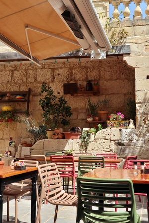 Inside of an old restaurant in the old town of Mdina, Maltaの写真素材