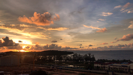 Evening (sunset) over the city in Cambodiaの写真素材