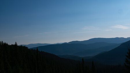 Mountain valley during sunrise / sunset. Natural summer landscape. Colorful summer landscape in the Carpathian mountains.の写真素材