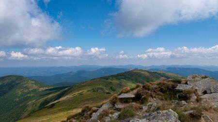 Mountain valley during sunrise / sunset. Natural summer landscape. Colorful summer landscape in the Carpathian mountains.の写真素材